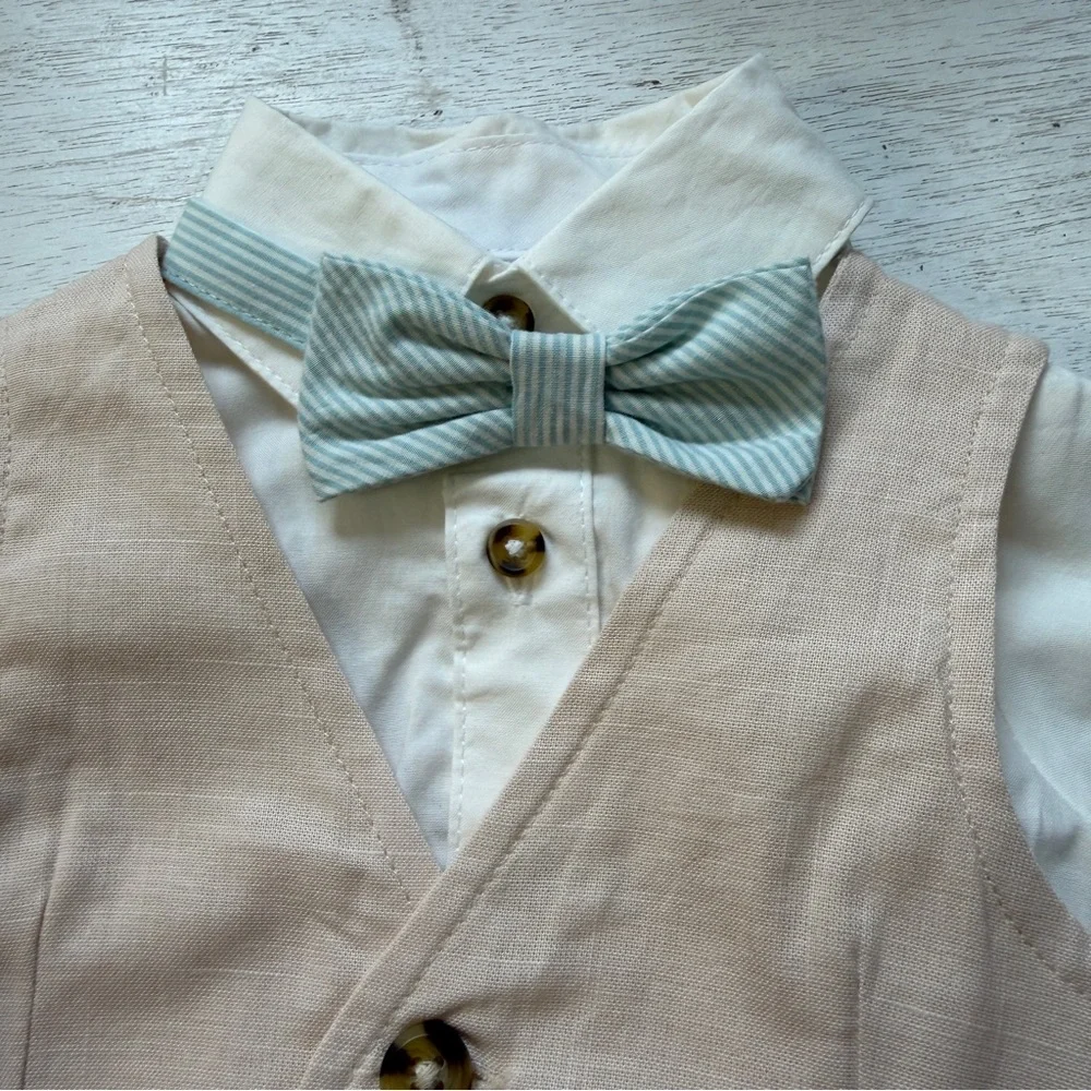 NWT Carters Formal Church Even Outfit Bow‎ Tie Vest Shorts 3 Month Cream